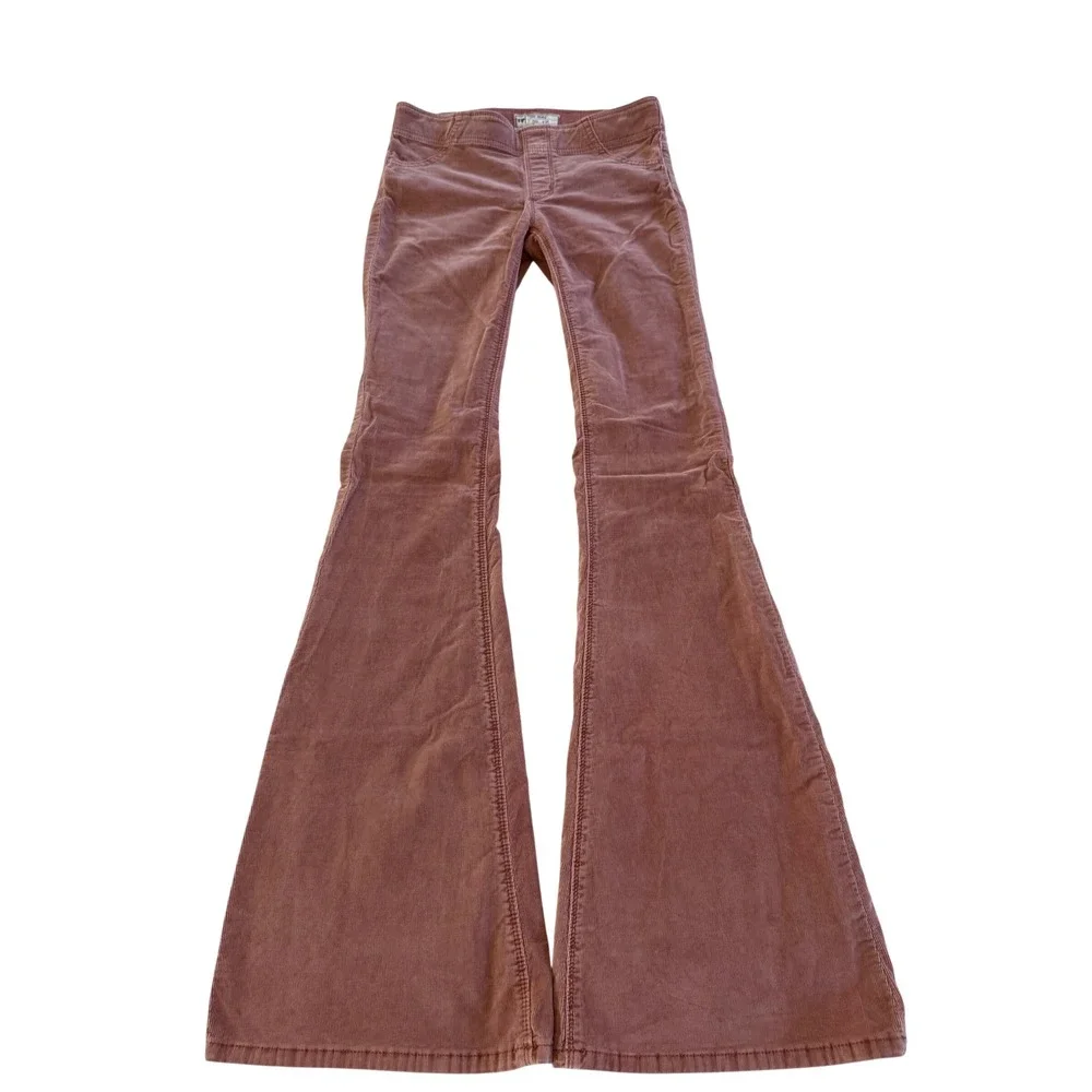 Free People Pull On Corduroy Flare Pants 25 Pink Rose Y2K Boho Bell Bottom